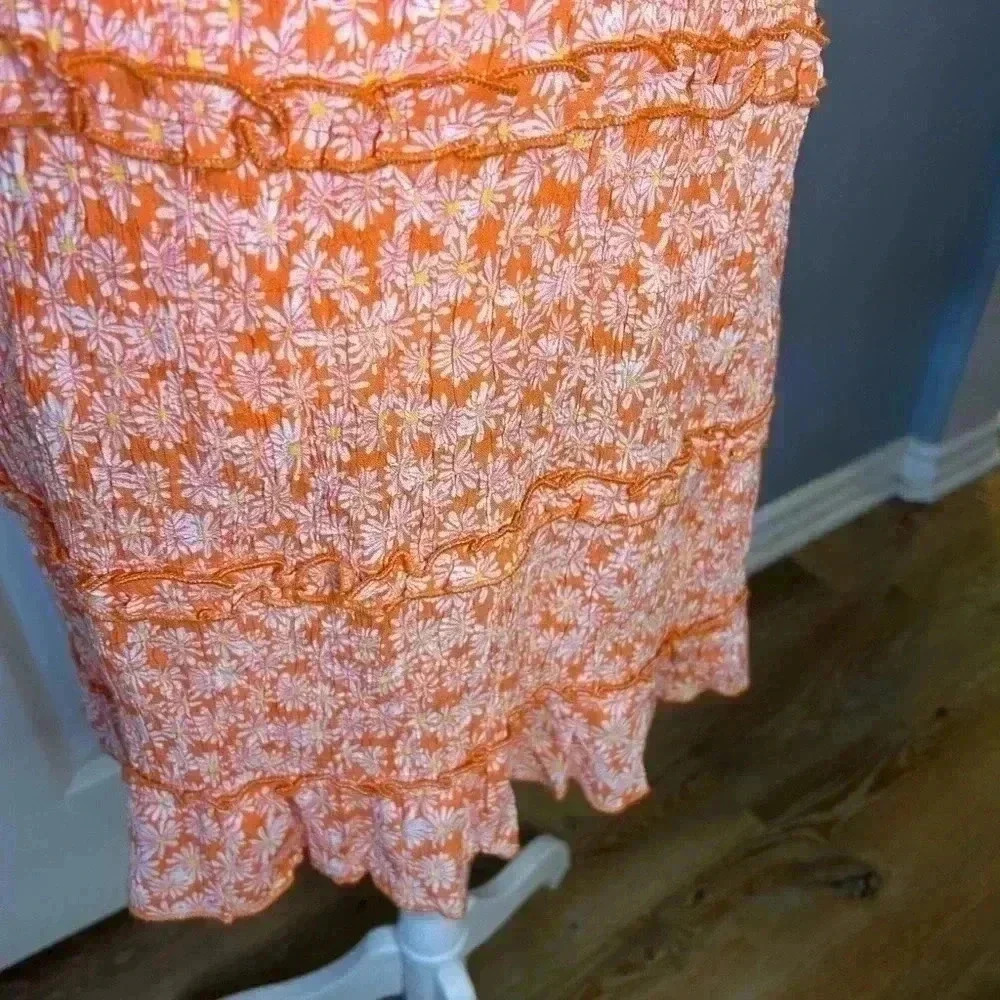 🧡”Sim & Sam” NWT Orange/White/Pink Daisy Print Dress w/ Laced Back Detail Sz S - Picture 2 of 9